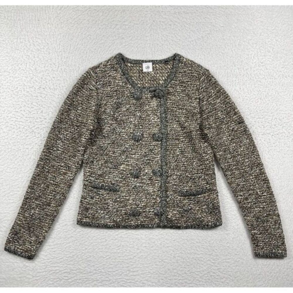 Cabi Sweater Womens Medium Gray Brown Ritz Tweed Cardigan Blazer Jacket Breasted